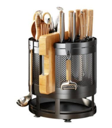 Black Steel Rotatable Benchtop Knife Storage Rack.